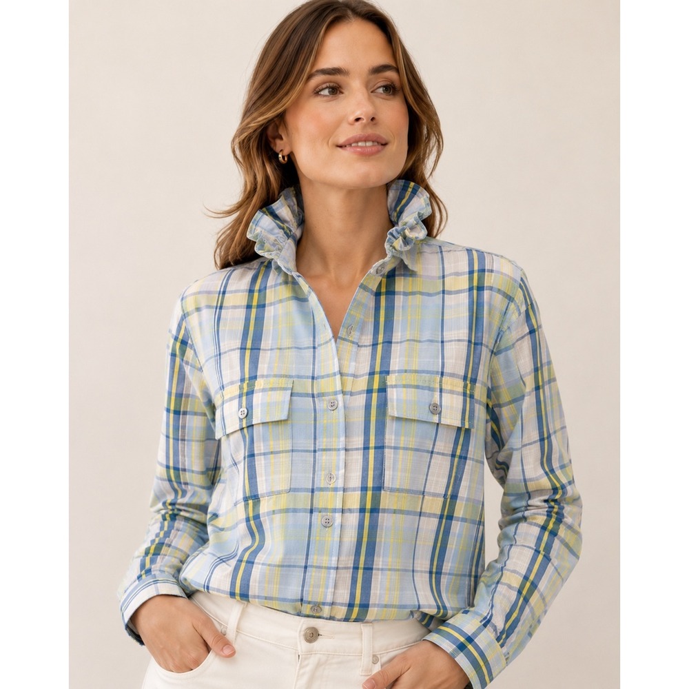 Upcycled Men's Shirt with Ruffle Collar, Reworked Button Down, One of a Kind